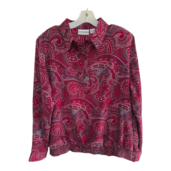 Alfred Dunner Womens Shirt Sz 16 Paisley Long Sleeve Abstract Popover Artsy - Picture 1 of 13